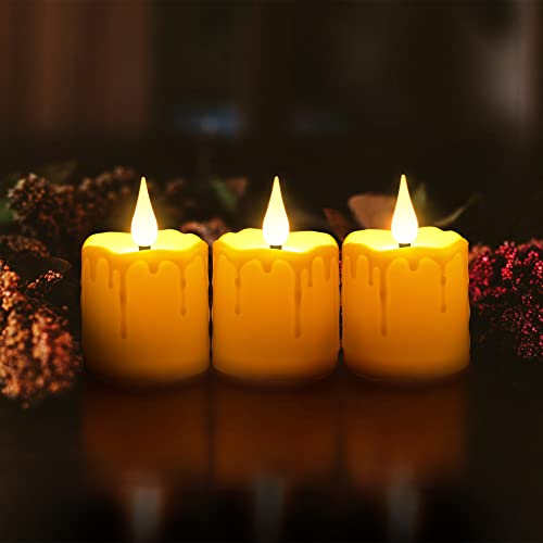 yunsheng Rechargeable Flameless Votive Candles with Remote Timer, D2 x H3 inches in/Outdoor Waterproof Flameless Flickering Electric Candles, 3D Wick Battery Operated LED Tea Lights, Set of 6, Ivory