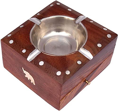 Zeguard Handicraft Wooden Handmade Ashtray with Cigarette Holder 4 Slots for Gul Sigaar Gull Home Office Car Gifts