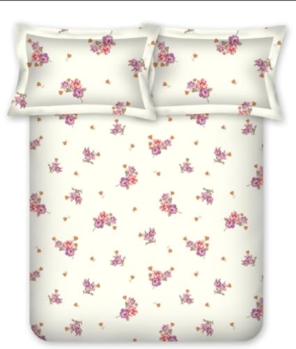 Bombay Dyeing King Double Size 180 TC 100% Cotton Bedsheet with 2 Pillow Cover- 525B Floral Collection - 7503 Pink