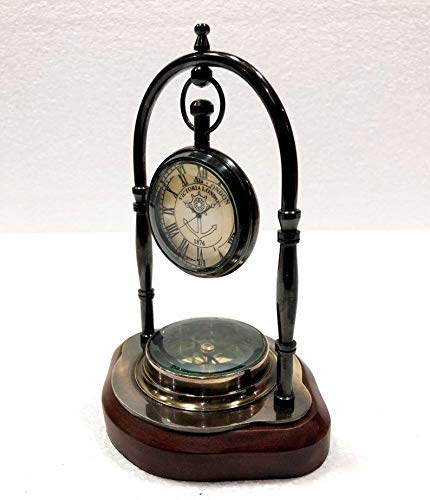 Sian Present's Home Decor Antique Brass Table Clock Compass Style Nautical Maritime Ship Desk Clock Office Decor