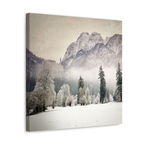 GADGETS WRAP Canvas Gallery Wrap Framed for Home Office Studio Living Room Decoration (17x17inch) - Snow Forest & Mountains View