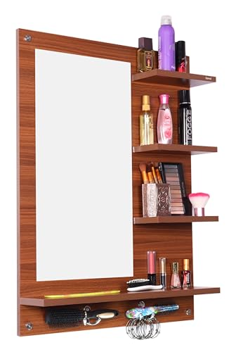 SUMWUD Bloza Wall Mount Dressing Mirror with Shelf Engineered Wood Classic (Walnut) (80X60X14 cm)