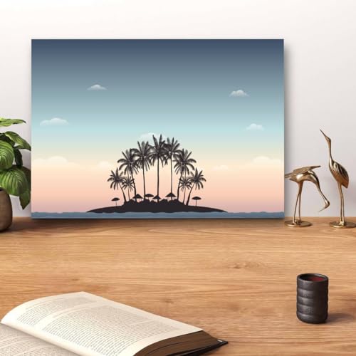 GADGETS WRAP Canvas Gallery Wrap Framed for Home Office Studio Living Room Decoration (14x11inch) - Palm Trees Island