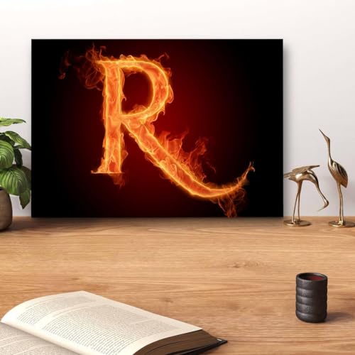 GADGETS WRAP Canvas Gallery Wrap Framed for Home Office Studio Living Room Decoration (14x11inch) - R Letter Fire