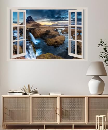 JVERF - JZZA22626 Iceland Mountains| Self-Adhesive Open Window Wall Sticker