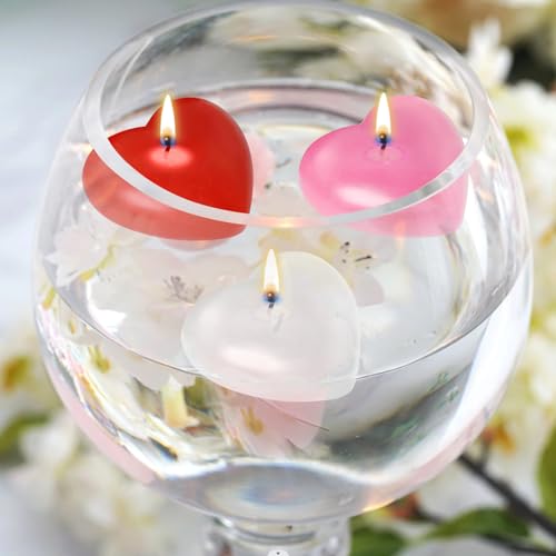 24 PCS White Floating Candles, Unscented Dripless Wax Discs Heart Shape Floating Candles Mini Candle Floating Discs for Centerpieces, Cylinder Vases, Weddings, Party, Home Decor