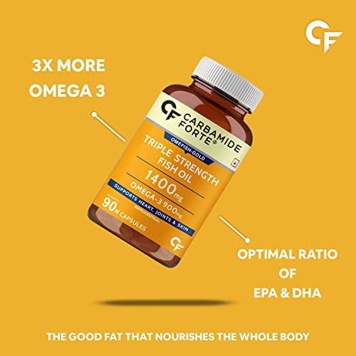 Carbamide Forte Triple Strength Omega 3 Fish Oil Capsules with 495 mg EPA & 330 mg DHA | 90 Softgel Capsules | Supports Heart, Joints and Skin