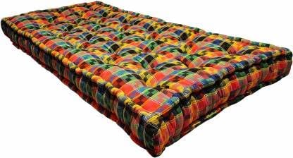 Deevine Craft 5-Inch Thick Soft Cotton Quilt | Foldable Box Mattress | Gadda Medium Soft Cotton Gingham Plaid Checkered Multicolour Mattress | Cotton Box Bed Mattress ((72X48X5 Inches or 4X6 ft))