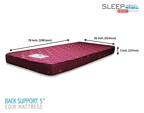 SLEEPSPA Back Support Orthosense-Coir 5' Inch Single Size Coir Mattress |Cocopedic Technology|for Hard Back Sleepers|with 5 Year Warranty (LxW: 78X36)