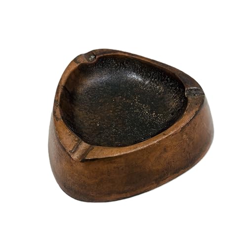 Atiqco Antique Handcrafted Aluminium Metal Ashtray with Rustic Finish Triangular Shape, 14 cm Diameter