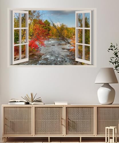 JVERF - JZZA26578 Rivers Autumn| Self-Adhesive Open Window Wall Sticker