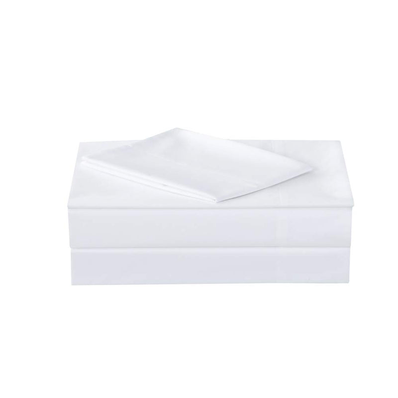 ELINEN Queen Size Percale Bed Sheets, 200 Thread Count Cotton Polyester Blend Sheet Set,Wrinkle Free,Breathable,Crisp Refreshing Feeling, 60 Cotton 40 Polyester Cotton Rich Sheets 4 PC(White,Queen)