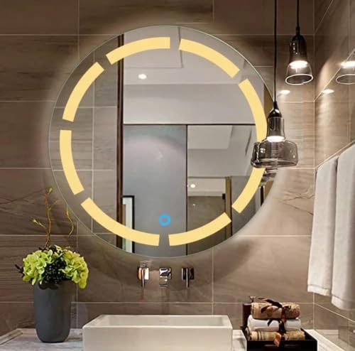 TINITALO Bathroom LED Mirror Home Mirror Wall Mirror with Touch Sensor, 3 Light Effects, Glass, Round LED-86 (30 x 30 Inch)