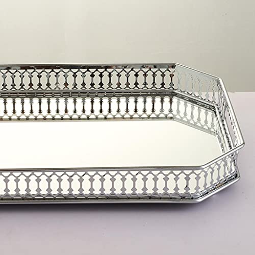 CALANDIS® Retro Mirrored Vanity Tray Jewelry Perfume Earring Tray Decor Storage Silver