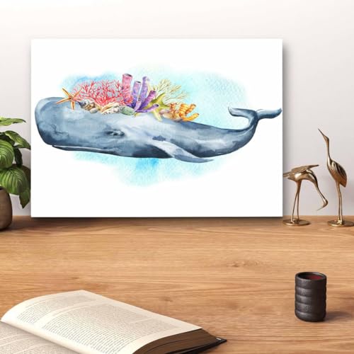 GADGETS WRAP Canvas Gallery Wrap Framed for Home Office Studio Living Room Decoration (14x11inch) - Reefs On Whale