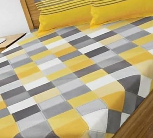 290 TC Cotton Double Geometric Flat Bedsheet (Pack of 1, Yellow) SOMYA GEMS