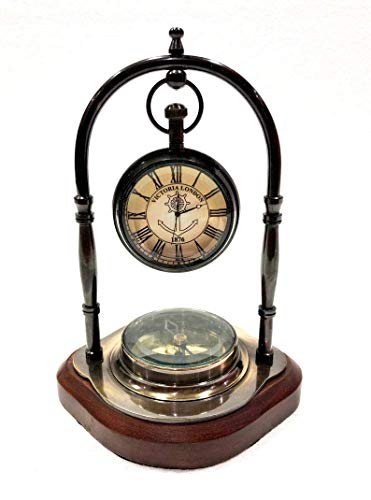 Delight Enterprises Antique Brass Table Clock Compass Maritime Ship Desk Clock Office Decor