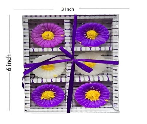 The Decor Affair Set of 6 Sunflower Wax Floating Candles - The Perfect Diwali and New Year's Decorative Addition (Purple)