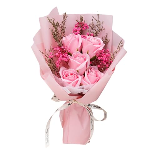 THE STYLE SUTRA Artificial Soap Flower Bouquet Realistic Valentines Day Gift for Mothers Day Pink Rose