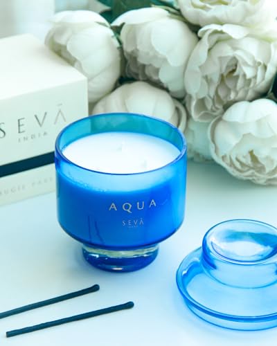 SEVA HOME The Manhattan - Aqua Candle (Grande) | 70-75 Hours Long Burning | Candles for Home Decor, Luxury Gift for All Occasions