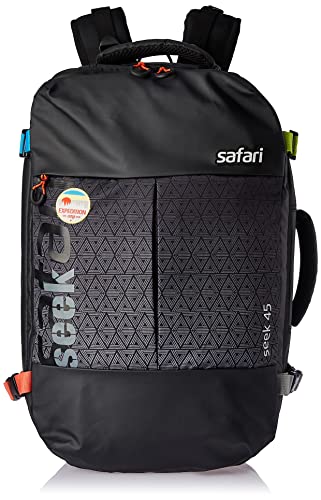 Safari Seek 45 Ltrs Large Overnighter Travel Laptop Backpack, Water Resistant Spacious Bag for Travelling and Camping, All-Purpose Bag for Business & Leisure- Black