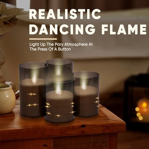 ZODZE Flameless LED Candles with Timer 5 Pc Flickering Flameless Candles for Romantic Ambiance and Home Decoration Durable Acrylic Shell,with Embedded Star String，Battery Operated Candles