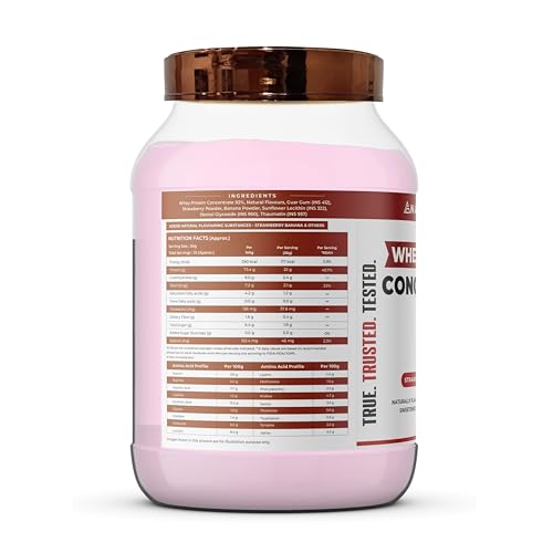 NATURALTEIN Natural Whey Protein Concentrate Strawberry Banana - 1 kg (Naturally flavored, Non GMO, No Artificial Sweeteners)