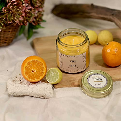 Tara Candles - Pataka of India - Bijali (Orange with Lemon Fragrance) | Scented & Smokeless Screw Lid Jar Candles |Cotton Wick |Relaxation & Aromatherapy | 100% Organic Blended Soy Wax | Large Size