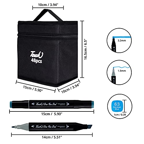 casacrest Dual Tip Art Markers 48 Colours with Carrying Case for Painting Sketching Calligraphy Drawing - Odorless & Non Toxic Twin Head Permanent Colouring Marker Pens for Kids Adult Beginners