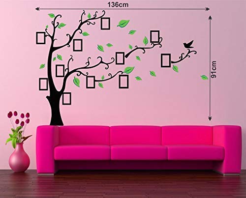 JNM Black & Green Photo Frame Tree Wall Sticker (Cover Area :- 136 X 91 cm)