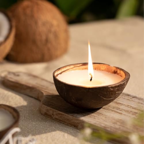 Thenga Coconut Shell Eco-Friendly Candle/Diya | Coconut Scented Candles (Set of 4), White