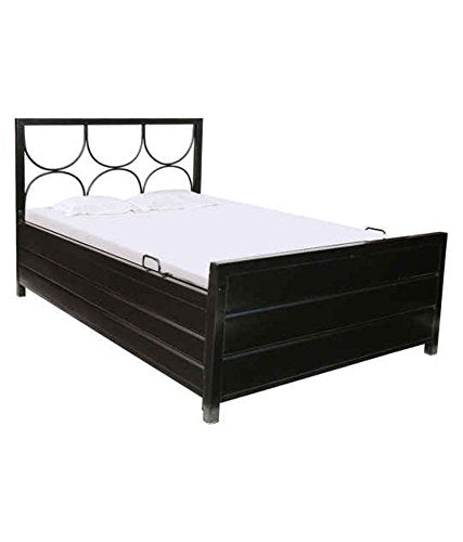 Royal Interiors Circulus Metal Matte Finish Bed with Hydraulic Storage with Foam Mattress (Single Size, Black)