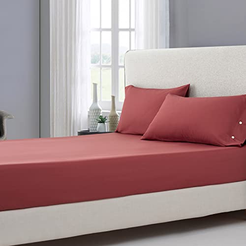 mixinni 100% Long Staple Natural Cotton Soft Solid Coral Fitted Sheet Bed Sheet Set 15" Deep Pocket Full/Queen Size-1 Fitted Sheet