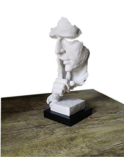 Abstract Sculptures Face Statues, Craftsman Handicrafts,The Thinker Statue/Keep Silence Sculpture (White with Black Base)