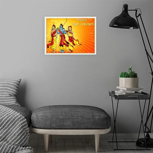 VERRE ART Printed Framed Canvas Painting for Home Decor Office Wall Studio Wall Living Room Decoration (14x10inch White Floater) - Ramnavami 10