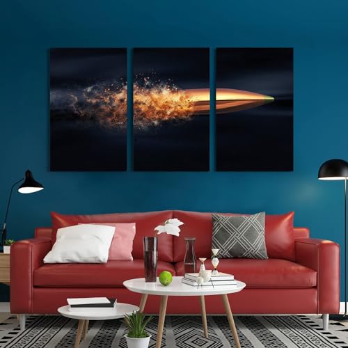 GADGETS WRAP Canvas Gallery Wrap Framed for Home Office Studio Living Room Decoration (3Part, 14x27inch Each) - Flying Bullet