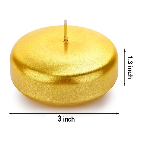 3 inch Floating Candles, 12/24/36/ Pack White/Gold/Red Floating Candle, Long Burning and Smokeless Candle for Wedding, Birthday, Pool, Holiday & Home Decoration Unscented (24PACK, Gold)