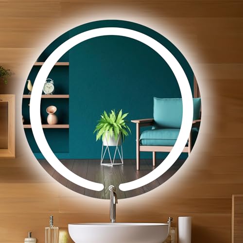 Sunsyze Bathroom Led Mirror | Backlit Bathroom Mirror with Imported Touch Sensor + Dimmer + White Light +Natural Light + Warm Light | 24x24 (Unframed, Round, Wall)