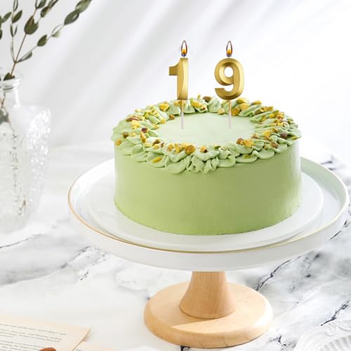 AOOLADA 19th Birthday Candles, Gold 3D Number 19 Happy Birthday Candles, Cake Topper Decorations for Teenagers Boys Girls