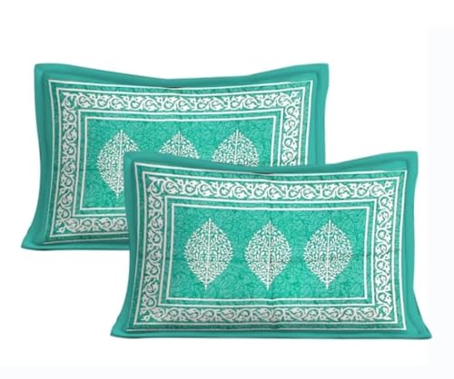 RAJASTHANIKRAFT Premium Cotton Blend Buta-Batik (Sanganeri) Jaipuri Traditional Fantasy Printed 104 TC 100% Cotton Double Bedsheet with 2 Pillow Covers (Sea Green, Double)