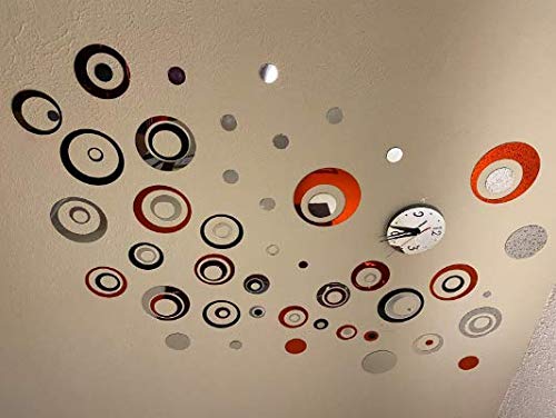 Bikri Kendra - 24 Ring 12 Silver 12 Red - 3D Acrylic Decorative Mirror Wall Stickers