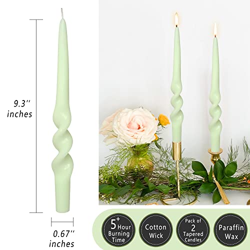 2-Pack of High-Performance, Long-Lasting, Smoke-Free & Drip-Free Spiral Wax Candles - Ideal for Relaxation, Ambiance, and Special Occasions - 5 Hour Burn Time,9.5 Inches Tall… (Green)