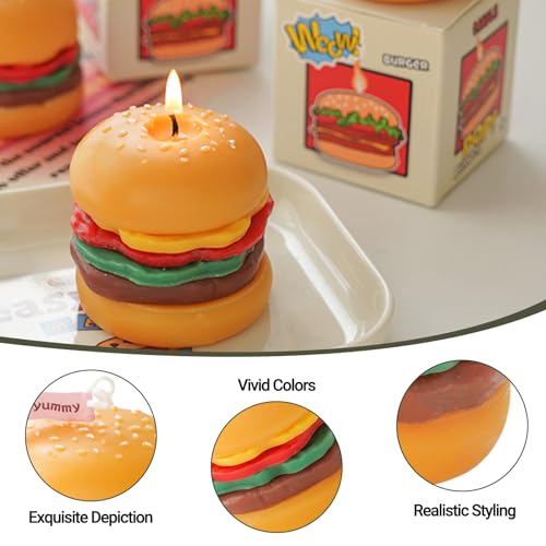 Burger with Cheese Scented Candle, Cute Decorative Food Candle, Handmade Creative Novelty Candle for Party Home Decor and Gift, Yummy Coffee Milk Scent