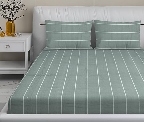 Petals Dreams 210 TC Glace Cotton King Size Bedsheet for Double Bed with 2 Pillow Covers (100x108 inch) (Grey)