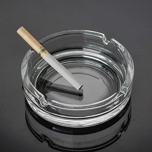 SOARICATE Glass Classic Crystal Quality Cigar Cigarette Ashtray Round Tabletop for Home Office Indoor Outdoor Home Decor