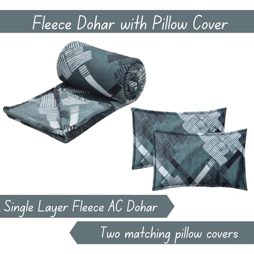 COZY FURNISH Flannel Fleece Blanket with Pillow Covers for Double Bed,300 TC All Season Floral Soft & Light Weight, 228X254(CM),Single Layer Blanket with Pillow Covers