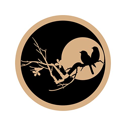 DOTME Birds In Moon Wooden With Vinyl Sticker Decorative Design Wall Decor For Home Kids Bedroom Living Room Hall DIY Art 8 INCH (Black)