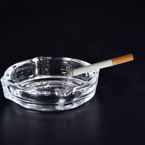 TOMUDY Glass Crystal Cigarette Round Ashtray, Transparent | Lead-free Glass | Environmentally Friendly | Pack of 1