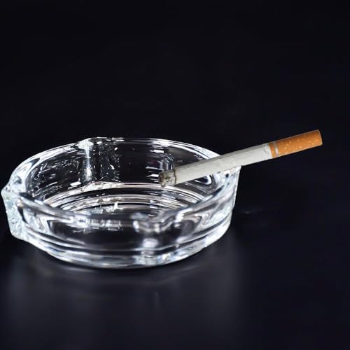 UNIVERSON Glass Crystal Cigarette Round Ashtray, Transparent | Lead-free Glass | Environmentally Friendly | Pack of 1