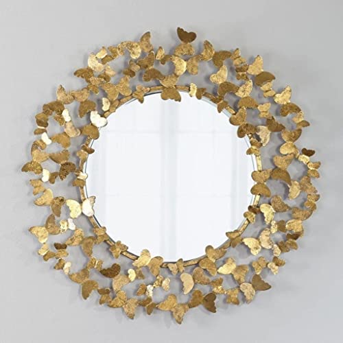 AD iNTER Golden Metal Butterfly Decorative Wall Mount Mirror for Room, Hall (30×30×5cm)